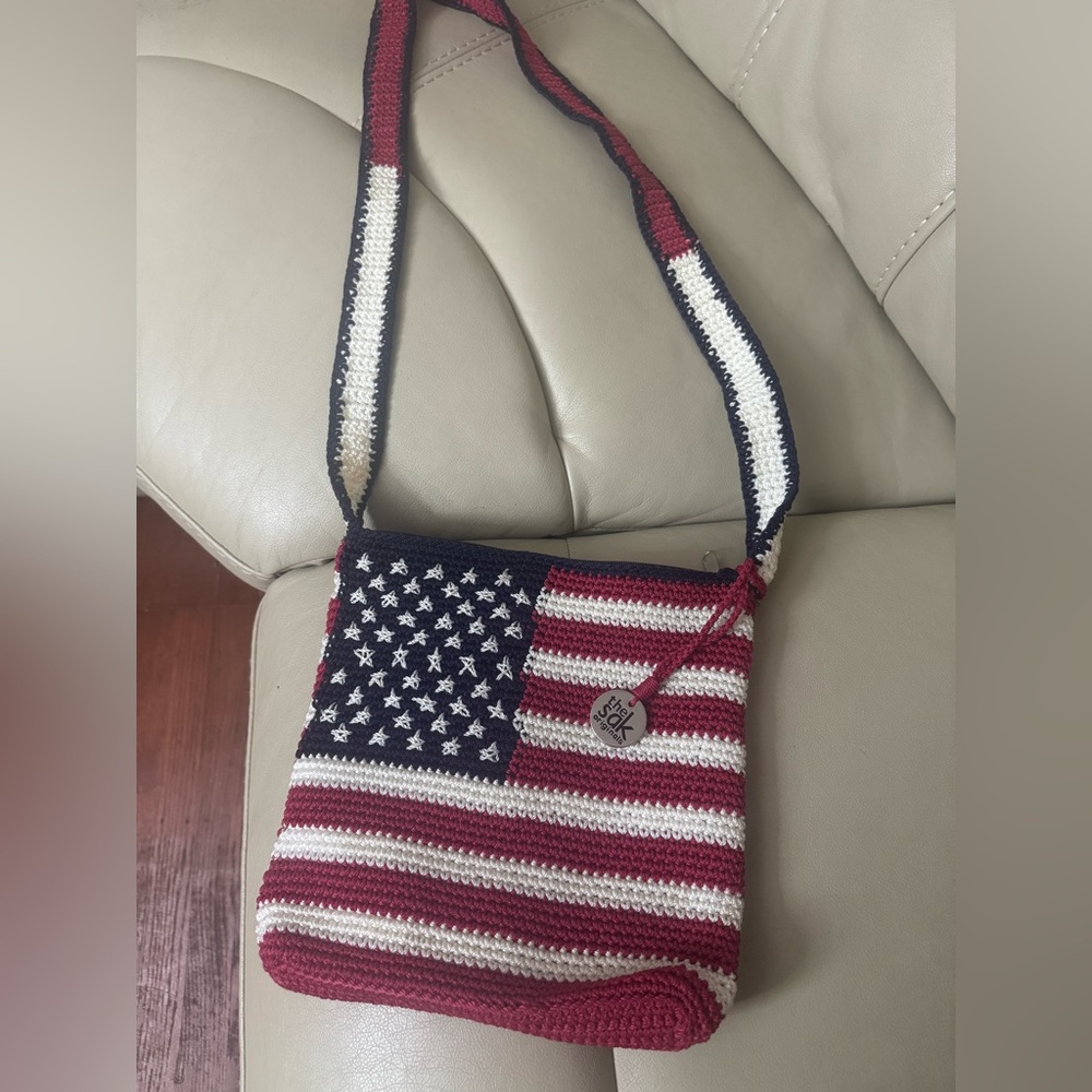 Hand-Crocheted American Flag Crossbody Bag in Red, White & Blue